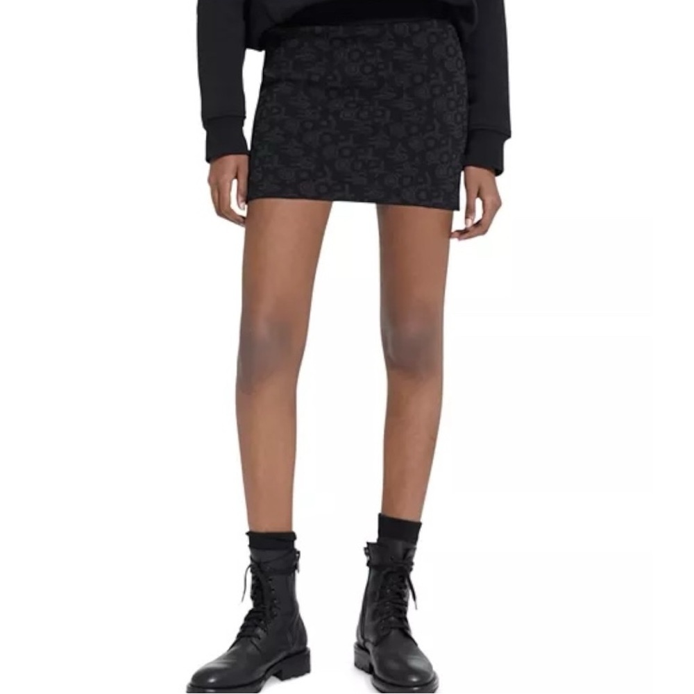 NWT THE KOOPLES Jacquard Logo Black Stretch Mini Skirt, Medium